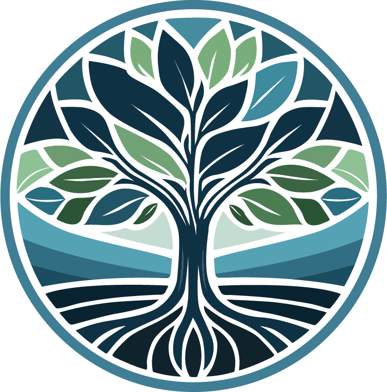 Tree with roots and large leaves