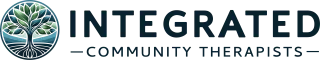 Logo for Integrated Community Therapists featuring a stylized tree with green and blue leaves enclosed in a circular design, accompanied by the text Integrated Community Therapists in bold, modern font.